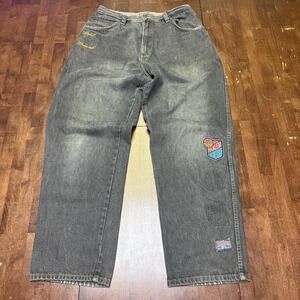 Vintage Platinum‎ FUBU Harlem Globetrotters Jeans "Big D" Meadowlark Fits 34x33
